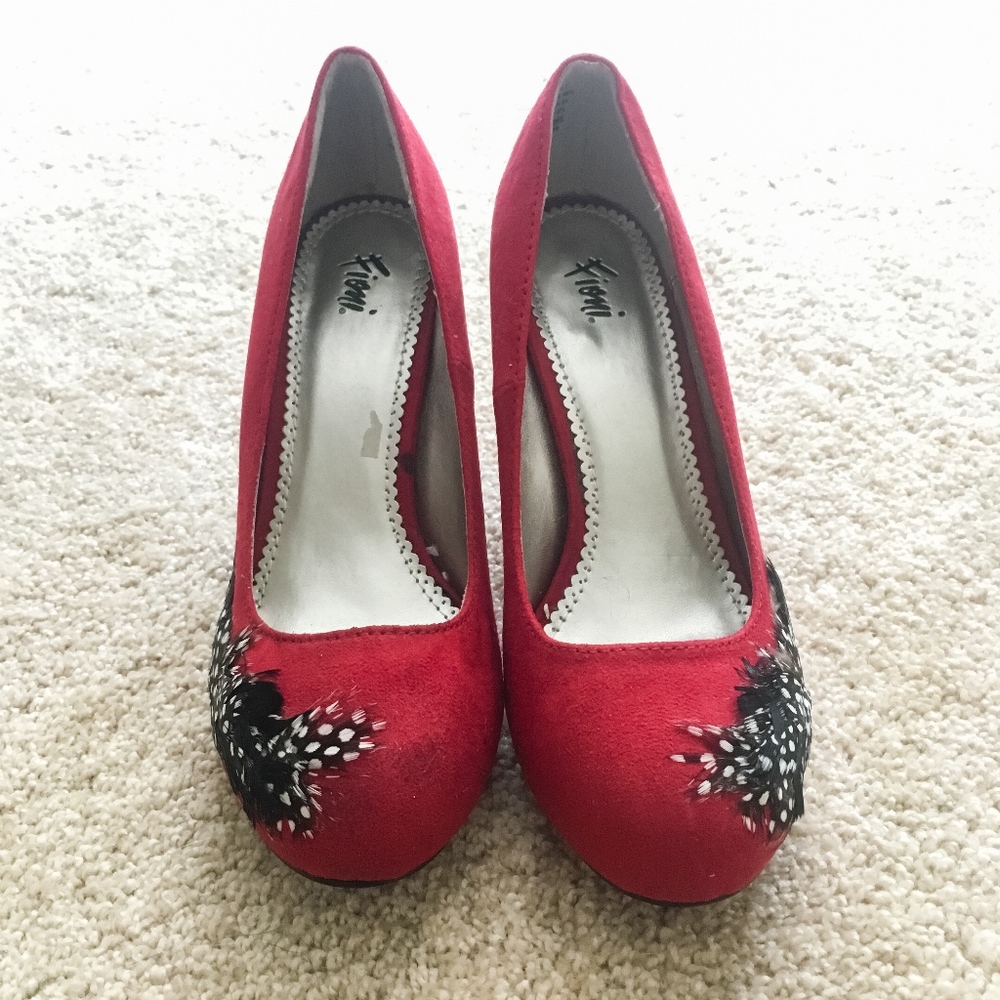 Red High Heels With Feathers Fioni Size 7